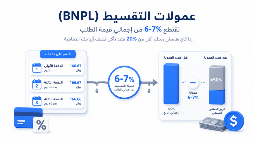 تأثير عمولات التقسيط و الدفع و مخاطره علي آداء المتاجر الالكترونية في السعودية