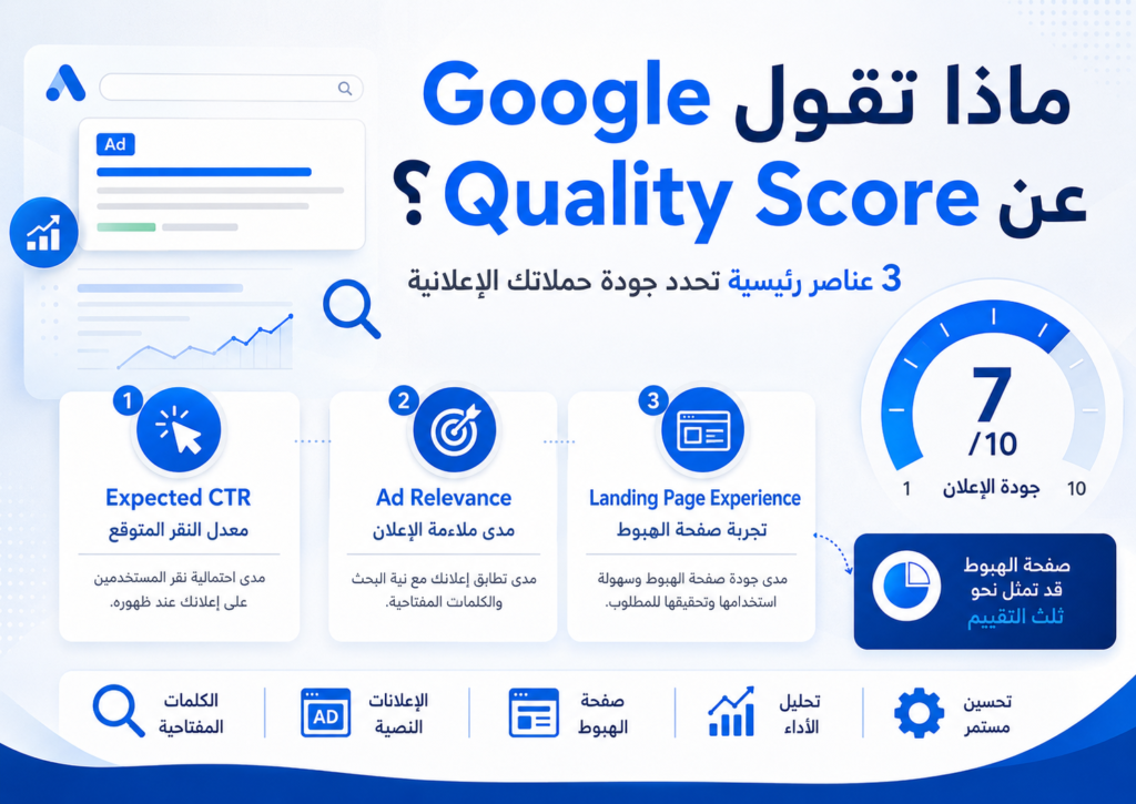 Google توضح أن Quality Score يعتمد على 3 عناصر رئيسية: